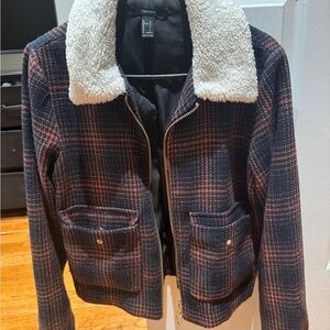 Forever 21 Women's Plaid Jacket - Black and Red